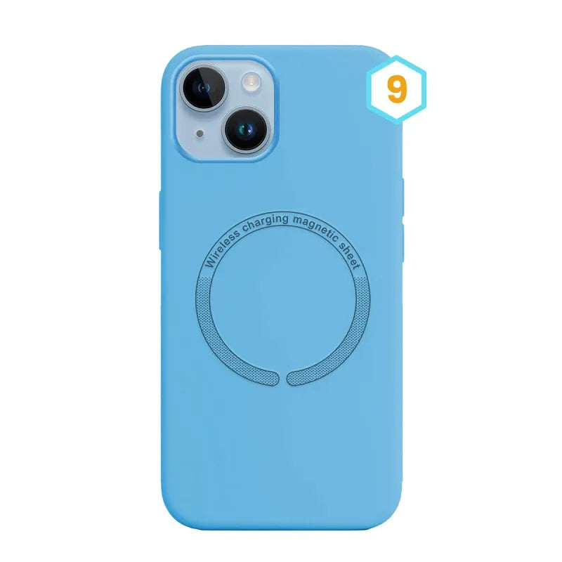 Силиконов калъф MagSafe Skin Effect—iPhone 14—Светлосиньо (9)