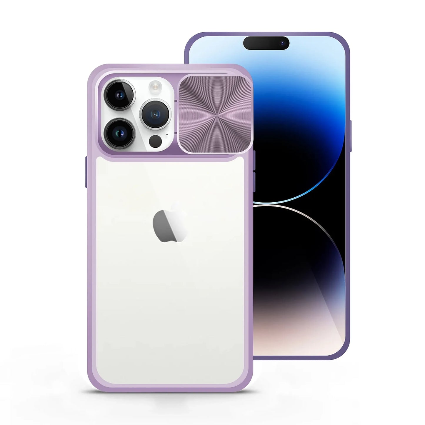 Премиум твърд калъф – IPhone – защита на камерата – прозрачен с лилав цвят – идеален за всеки ден