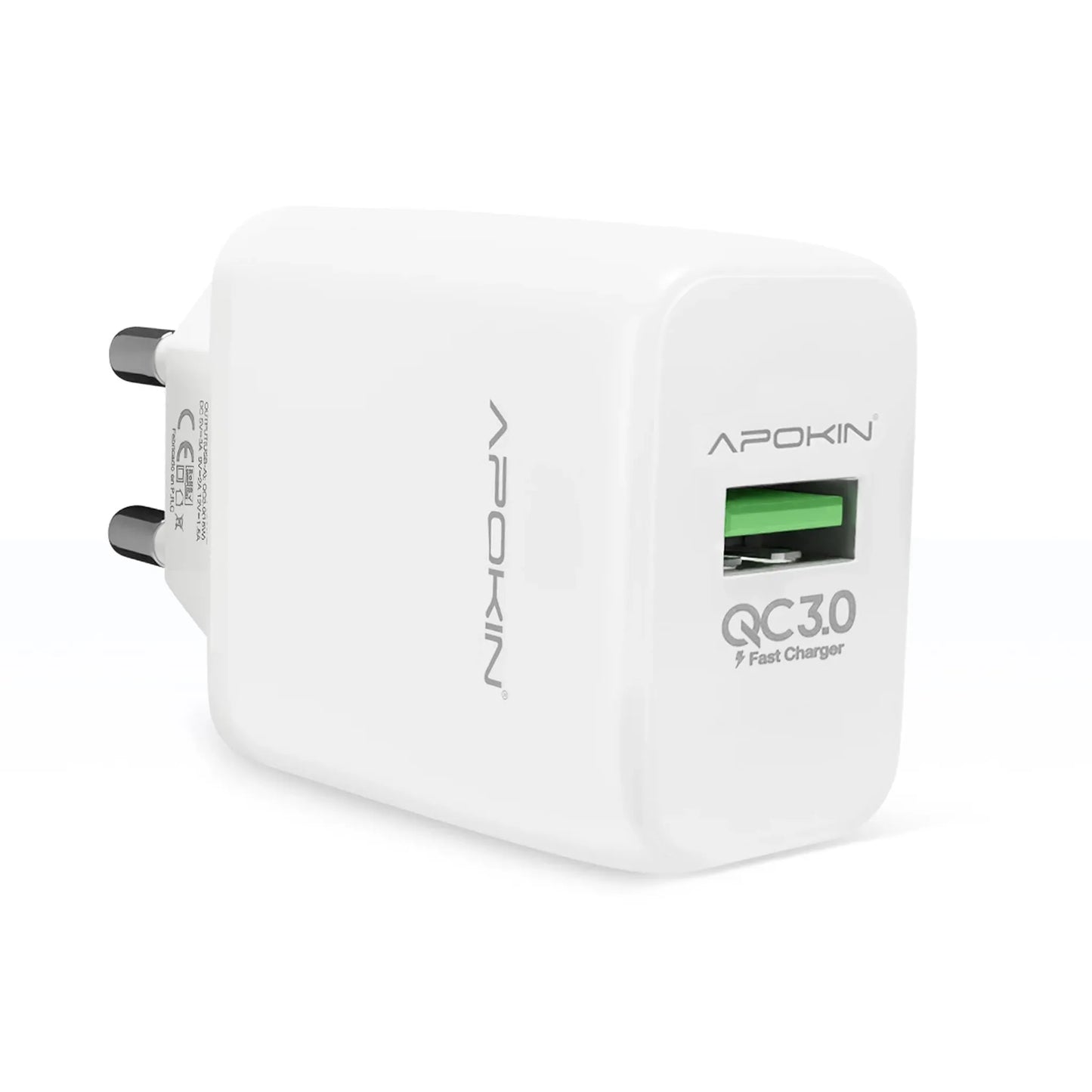 USB-A Зарядно 18W/3.0A APOKIN PC883Y — Бялo
