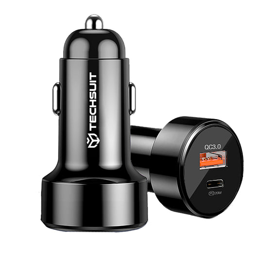 Techsuit - Car Charger Premium (CAPD028) - USB-A, QC 3.0, USB-C, 38W - Black