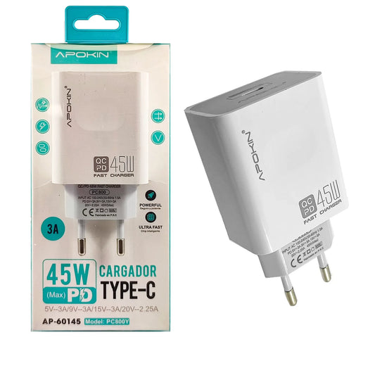 Супер бързо зарядно – QC-PD 45W – защита презареждане - интилигентен чип – Бяло