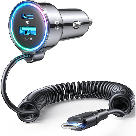 JoyRoom - Car Charger (JR-CL07) - 3x USB, Type-C, RGB Lights, Fast Charging, 55W, with Cable Type-C, 1.5m - Black